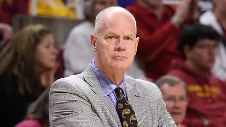 Jan 29, 2026; Ames, Iowa, USA; Colorado Buffaloes head coach Tad Boyle watches his team play the Iowa State Cyclones during the second half at James H. Hilton Coliseum.