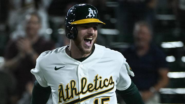Jun 19, 2026; West Sacramento, California, USA; Athletics catcher Jonah Heim (15) celebrates after hitting a game tying home run in the 9th inning against the Los Angeles Angels at Sutter Health Park. Mandatory Credit: Ed Szczepanski-Imagn Images Jun 19, 2026; West Sacramento, California, USA; Athletics catcher Jonah Heim (15) celebrates after hitting a game tying home run in the 9th inning against the Los Angeles Angels at Sutter Health Park. Mandatory Credit: Ed Szczepanski-Imagn Images