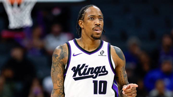 Sacramento Kings guard/forward Demar Derozan (10) reacts (Mandatory Credit: Sergio Estrada-Imagn Images)