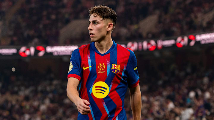 Fermin Lopez seen during Spanish Supercup Semifinal game between FC Barcelona, Barca and Athletic Club. Fermin Lopez seen during Spanish Supercup Semifinal game between FC Barcelona, Barca and Athletic Club.