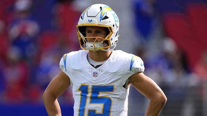 Sep 27, 2026; Orchard Park, New York, USA;  Los Angeles Chargers wide receiver Ladd McConkey (15) warms up before the game against the Buffalo Bills at New Highmark Stadium.at New Highmark Stadium.  Mandatory Credit: Gregory Fisher-Imagn Images