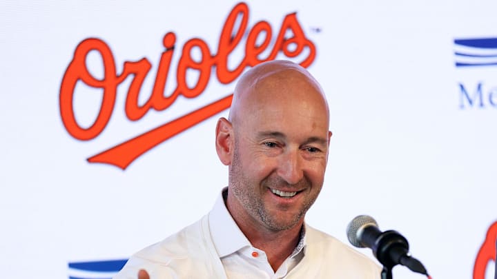 Nov 4, 2025; Baltimore, MD, USA; Craig Albernaz is introduced as the new Baltimore Orioles manager at Warehouse Bar. Mandatory Credit: Daniel Kucin Jr.-Imagn Images