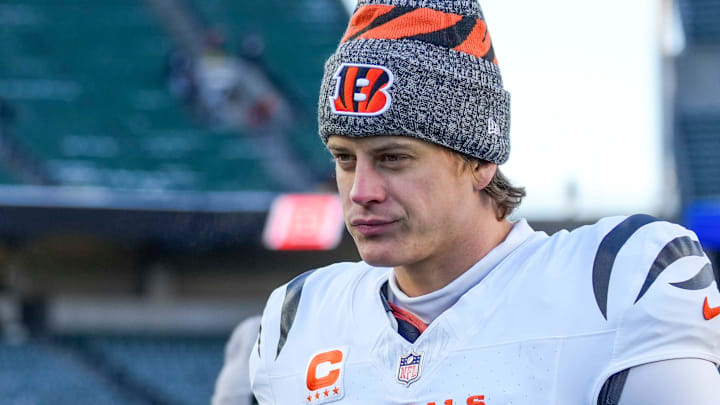 Cincinnati Bengals quarterback Joe Burrow (9) walks for the locker room after the fourth quarter of the NFL Week 15 game between the Cincinnati Bengals and the Baltimore Ravens at Paycor Stadium in Cincinnati on Sunday, Dec. 14, 2025. The Bengals were shut out, 24-0.