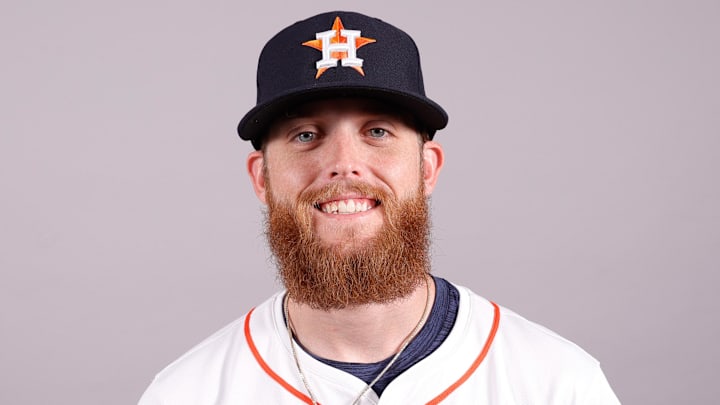 Feb 20, 2025; West Palm Beach, FL, USA;  Houston Astros pitcher Shawn Dubin (66) poses for a photo at the Houston Astros media day. Mandatory Credit: Reinhold Matay-Imagn Images