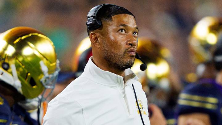 Notre Dame head coach Marcus Freeman looks on during the second half of a NCAA football game against Wisconsin at Lambeau Field on Sunday, Sept. 6, 2026, in Green Bay, WI. Notre Dame head coach Marcus Freeman looks on during the second half of a NCAA football game against Wisconsin at Lambeau Field on Sunday, Sept. 6, 2026, in Green Bay, WI.