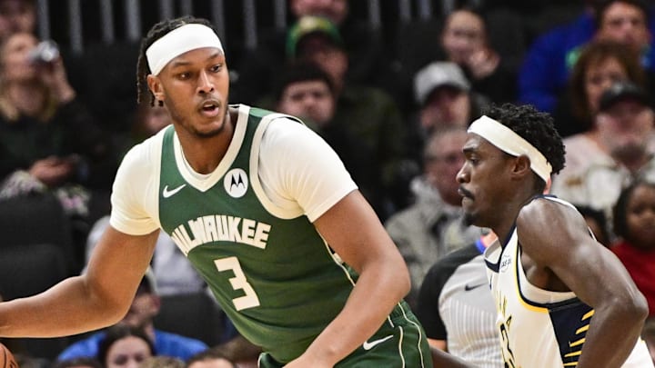 Feb 6, 2026; Milwaukee, Wisconsin, USA; Milwaukee Bucks center Myles Turner (3) looks for a shot against Indiana Pacers forward Pascal Siakam (43) in the first quarter at Fiserv Forum. Mandatory Credit: Benny Sieu-Imagn Images Feb 6, 2026; Milwaukee, Wisconsin, USA; Milwaukee Bucks center Myles Turner (3) looks for a shot against Indiana Pacers forward Pascal Siakam (43) in the first quarter at Fiserv Forum. Mandatory Credit: Benny Sieu-Imagn Images