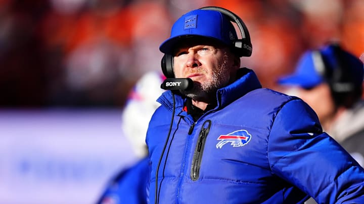 Jan 17, 2026; Denver, CO, USA; Buffalo Bills head coach Sean McDermott during the second quarter of an AFC Divisional Round playoff game against the Denver Broncos at Empower Field at Mile High. Mandatory Credit: Ron Chenoy-Imagn Images