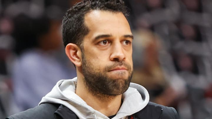 Atlanta Hawks general manager Landry Fields looks on against the Boston Celtics.
