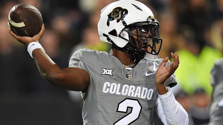 Oct 26, 2024; Boulder, Colorado, USA; Colorado Buffaloes quarterback Shedeur Sanders (2) prepares to pass in the second half against the Cincinnati Bearcats at Folsom Field. Mandatory Credit: Ron Chenoy-Imagn Images