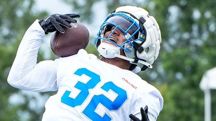 Detroit Lions safety Brian Branch (32) tries to make a catch during training camp practice last year Detroit Lions safety Brian Branch (32) tries to make a catch during training camp practice last year