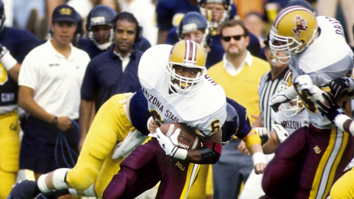 Nov 16, 1991; Berkley, CA, USA; FILE PHOTO; Arizona State Sun Devils defensive back Darren Woodson (6) in action against the California Golden Bears at Memorial Stadium. Mandatory Credit: Imagn Images Nov 16, 1991; Berkley, CA, USA; FILE PHOTO; Arizona State Sun Devils defensive back Darren Woodson (6) in action against the California Golden Bears at Memorial Stadium. Mandatory Credit: Imagn Images