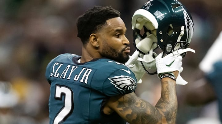 Philadelphia Eagles cornerback Darius Slay Jr. (2) against the Kansas City Chiefs during Super Bowl LIX at Ceasars Superdome. Philadelphia Eagles cornerback Darius Slay Jr. (2) against the Kansas City Chiefs during Super Bowl LIX at Ceasars Superdome.