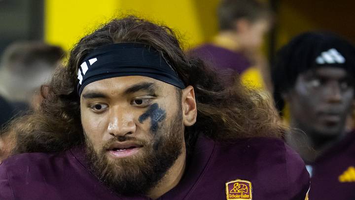 Oct 5, 2024; Tempe, Arizona, USA; Arizona State Sun Devils linebacker Zyrus Fiaseu (30) against the Kansas Jayhawks at Mountain America Stadium. Mandatory Credit: Mark J. Rebilas-Imagn Images