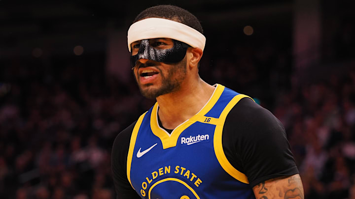 Mar 17, 2025; San Francisco, California, USA; Golden State Warriors guard Gary Payton II (0) reacts after being called for a foul against the Denver Nuggets during the third quarter at Chase Center. Mandatory Credit: Kelley L Cox-Imagn Images Mar 17, 2025; San Francisco, California, USA; Golden State Warriors guard Gary Payton II (0) reacts after being called for a foul against the Denver Nuggets during the third quarter at Chase Center. Mandatory Credit: Kelley L Cox-Imagn Images