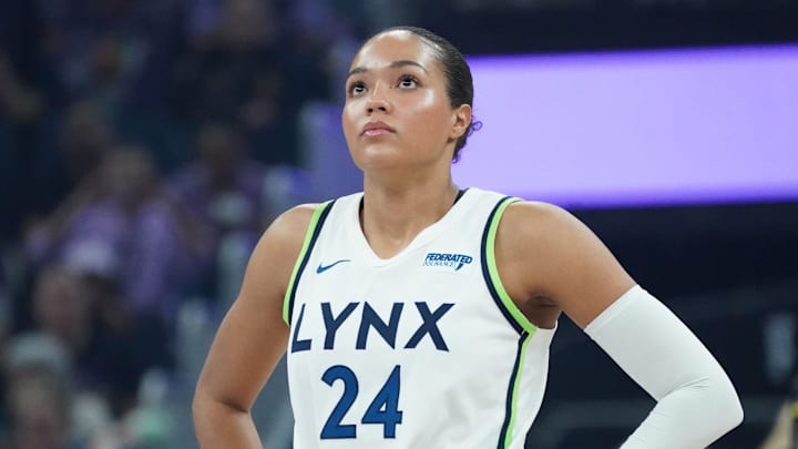 Sep 6, 2025; San Francisco, California, USA;  Minnesota Lynx forward Napheesa Collier (24) waits for action to start before the game against the Golden State Valkyries at Chase Center. Mandatory Credit: David Gonzales-Imagn Images