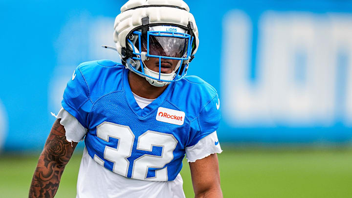 Detroit Lions safety Brian Branch (32) practices during training camp at Meijer Performance Center in Allen Park on Thursday, August 21, 2025. Detroit Lions safety Brian Branch (32) practices during training camp at Meijer Performance Center in Allen Park on Thursday, August 21, 2025.