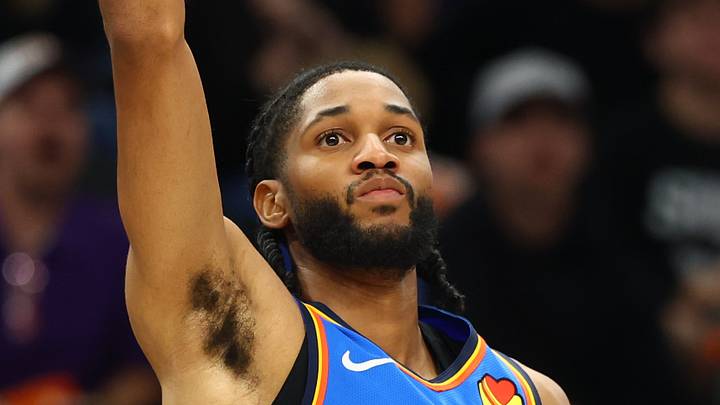 Apr 27, 2026; Phoenix, Arizona, USA; Oklahoma City Thunder guard Isaiah Joe (11) against the Phoenix Suns during game four of the first round of the 2026 NBA Playoffs at Mortgage Matchup Center. Mandatory Credit: Mark J. Rebilas-Imagn Images
