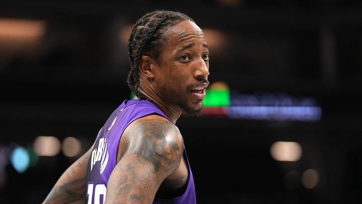 Nov 7, 2025; Sacramento, California, USA; Sacramento Kings guard DeMar DeRozan (10) talks with an official after a foul call against the Oklahoma City Thunder in the second quarter at the Golden 1 Center. Mandatory Credit: Cary Edmondson-Imagn Images Nov 7, 2025; Sacramento, California, USA; Sacramento Kings guard DeMar DeRozan (10) talks with an official after a foul call against the Oklahoma City Thunder in the second quarter at the Golden 1 Center. Mandatory Credit: Cary Edmondson-Imagn Images