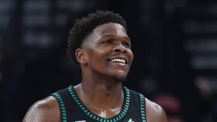 Nov 10, 2025; Salt Lake City, Utah, USA; Minnesota Timberwolves guard Anthony Edwards (5) reacts to a play against the Utah Jazz during the second half at Delta Center. Mandatory Credit: Rob Gray-Imagn Images
