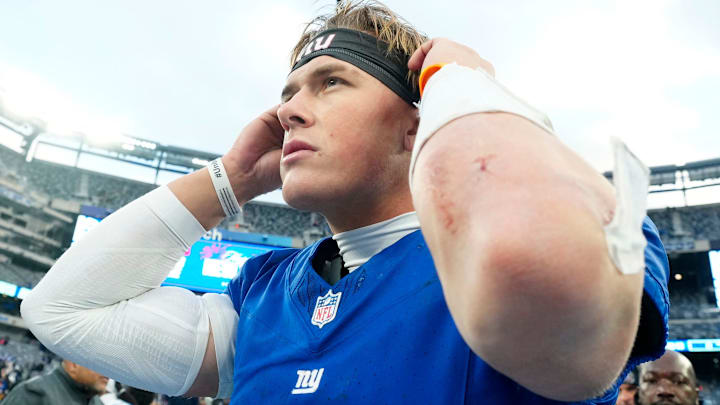 New York Giants quarterback Jaxson Dart is shown after Big Blue beat the Dallas Cowboys. New York Giants quarterback Jaxson Dart is shown after Big Blue beat the Dallas Cowboys.