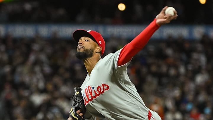 Apr 7, 2026; San Francisco, California, USA; Philadelphia Phillies pitcher Cristopher Sánchez (61) throws a pitch during the fifth inning of the game against the San Francisco Giants at Oracle Park. Mandatory Credit: Ed Szczepanski-Imagn Images