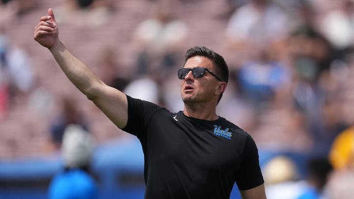 May 2, 2026; Pasadena, CA, USA; UCLA Bruins coach Bob Chesney reacts during the spring game at Rose Bowl. Mandatory Credit: Kirby Lee-Imagn Images May 2, 2026; Pasadena, CA, USA; UCLA Bruins coach Bob Chesney reacts during the spring game at Rose Bowl. Mandatory Credit: Kirby Lee-Imagn Images