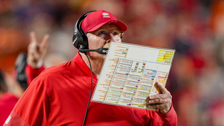 Dec 25, 2025; Kansas City, Missouri, USA; Kansas City Chiefs coach Andy Reid during the fourth quarter at GEHA Field at Arrowhead Stadium. Mandatory Credit: Jay Biggerstaff-Imagn Images