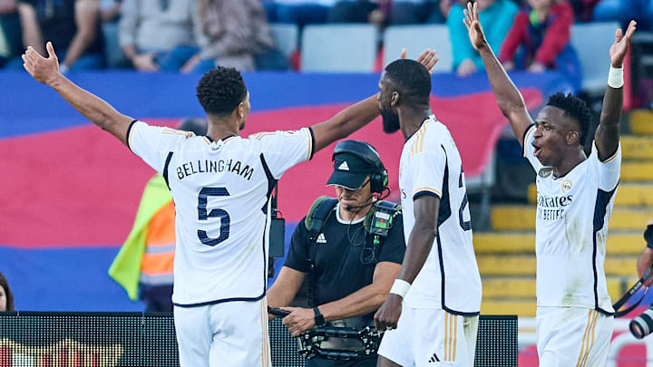 Jude Bellingham (left) scored a Brace in his El Clásico debut to give Real Madrid the win vs. Barcelona the last time they met at the Estadi Olímpic Lluís Companys.