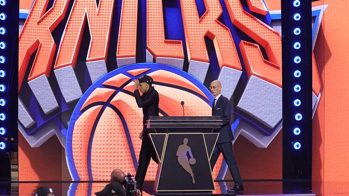 Jun 23, 2026; New York, NY, USA; NBA commissioner Adam Silver greets the twenty fourth pick in the 2026 NBA draft, Baylor guard Cameron Carr after he was selected by the New York Knicks at Barclays Center. Mandatory Credit: Brad Penner-Imagn Images Jun 23, 2026; New York, NY, USA; NBA commissioner Adam Silver greets the twenty fourth pick in the 2026 NBA draft, Baylor guard Cameron Carr after he was selected by the New York Knicks at Barclays Center. Mandatory Credit: Brad Penner-Imagn Images