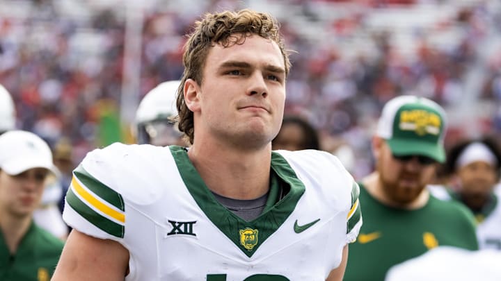 Nov 22, 2025; Tucson, Arizona, USA; Baylor Bears quarterback Sawyer Robertson (13) against the Arizona Wildcats at Casino Del Sol Stadium. Mandatory Credit: Mark J. Rebilas-Imagn Images