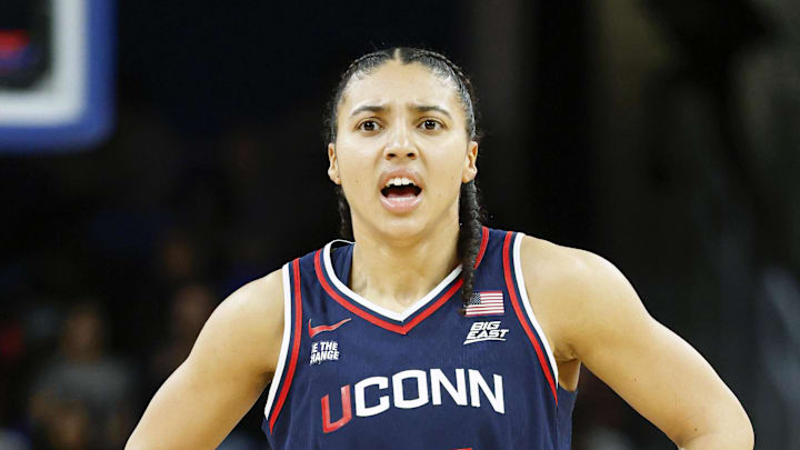 UConn Huskies guard Azzi Fudd (35) reacts.