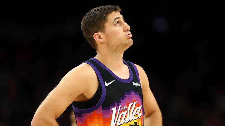 Feb 22, 2026; Phoenix, Arizona, USA; Phoenix Suns guard Collin Gillespie (12) reacts against the Portland Trail Blazers in the second half at Mortgage Matchup Center. Mandatory Credit: Mark J. Rebilas-Imagn Images Feb 22, 2026; Phoenix, Arizona, USA; Phoenix Suns guard Collin Gillespie (12) reacts against the Portland Trail Blazers in the second half at Mortgage Matchup Center. Mandatory Credit: Mark J. Rebilas-Imagn Images