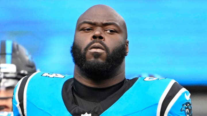 Oct 26, 2025; Charlotte, North Carolina, USA; Carolina Panthers defensive end A'Shawn Robinson (94) before the game at Bank of America Stadium. 