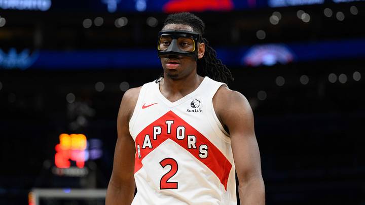 Mar 24, 2025; Washington, District of Columbia, USA; Toronto Raptors forward Jonathan Mogbo (2) looks on during the third quarter against the Washington Wizards at Capital One Arena. Mar 24, 2025; Washington, District of Columbia, USA; Toronto Raptors forward Jonathan Mogbo (2) looks on during the third quarter against the Washington Wizards at Capital One Arena.