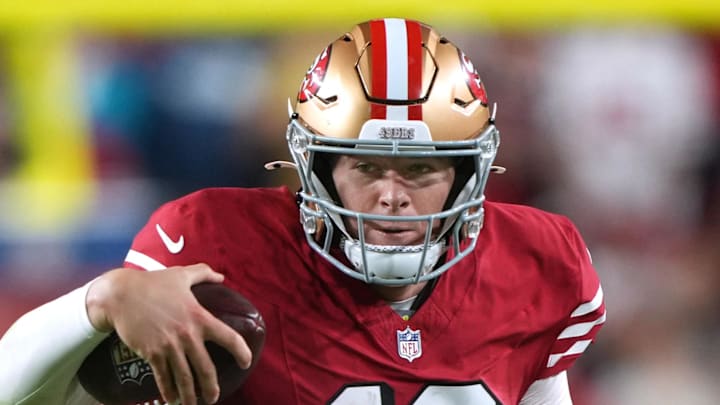 San Francisco 49ers quarterback Mac Jones during the third quarter against the Atlanta Falcons.