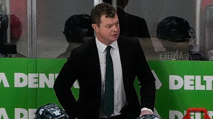 Michigan State head coach Adam Nightingale watches a play against Michigan during the first period of Duel in the D at Little Caesars Arena in Detroit on Saturday, Feb. 8, 2025. Michigan State head coach Adam Nightingale watches a play against Michigan during the first period of Duel in the D at Little Caesars Arena in Detroit on Saturday, Feb. 8, 2025.
