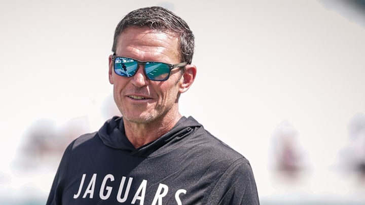 Sep 21, 2025; Jacksonville, Florida, USA; Jacksonville Jaguars executive vice president of football operations Tony Boselli on the field during pregame against the Houston Texans at EverBank Stadium. Mandatory Credit: Travis Register-Imagn Images
