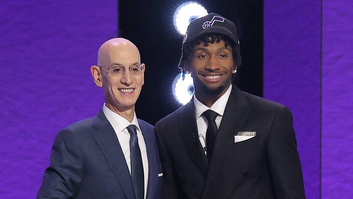 Jun 23, 2026; New York, NY, USA; NBA commissioner Adam Silver greets the second pick in the 2026 NBA draft, Kansas guard Darryn Peterson after he was selected by the Utah Jazz at Barclays Center. Mandatory Credit: Brad Penner-Imagn Images Jun 23, 2026; New York, NY, USA; NBA commissioner Adam Silver greets the second pick in the 2026 NBA draft, Kansas guard Darryn Peterson after he was selected by the Utah Jazz at Barclays Center. Mandatory Credit: Brad Penner-Imagn Images