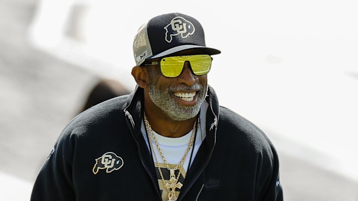 Apr 19, 2025; Boulder, CO, USA; Colorado Buffaloes head coach Deion Sanders during the spring game at Folsom Field. Mandatory Credit: Isaiah J. Downing-Imagn Images