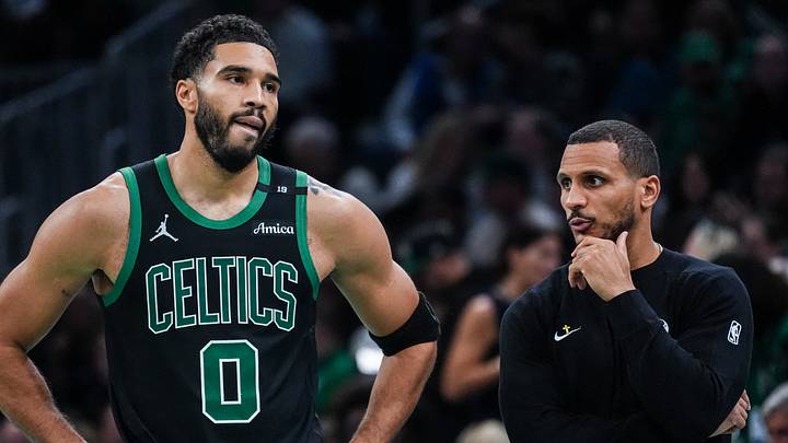 Oct 30, 2026; Boston, Massachusetts, USA; Boston Celtics head coach Joe Mazzulla talks with forward Jayson Tatum (0) from the sideline as they take on the Chicago Bulls at TD Garden. Mandatory Credit: David Butler II-Imagn Images Oct 30, 2026; Boston, Massachusetts, USA; Boston Celtics head coach Joe Mazzulla talks with forward Jayson Tatum (0) from the sideline as they take on the Chicago Bulls at TD Garden. Mandatory Credit: David Butler II-Imagn Images
