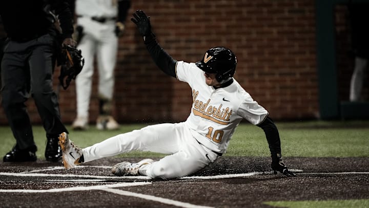 Vanderbilt's Jacob Humphrey slides safely across home plate in the Commodores' 14-1 victory against St. Bonaventure on Wednesday.