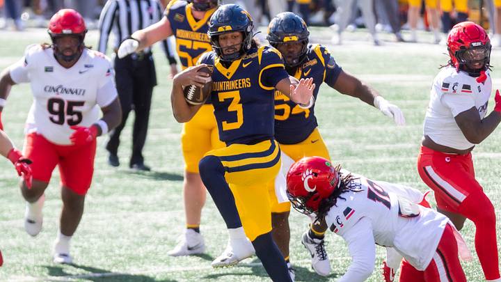 Oct 17, 2026; Morgantown, West Virginia, USA;  West Virginia Mountaineers quarterback Michael Hawkins Jr. (3) runs the ball for a touchdown during the second quarter against the Cincinnati Bearcats at Milan Puskar Stadium.  Mandatory Credit: Ben Queen-Imagn Images