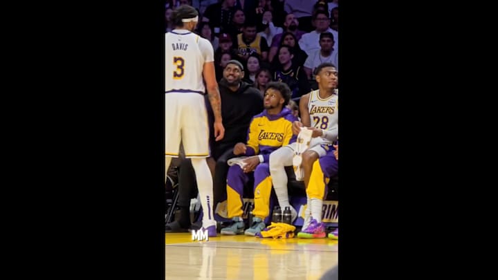 Anthony Davis, Bronny James, and LeBron James on Dec. 8, 2024.