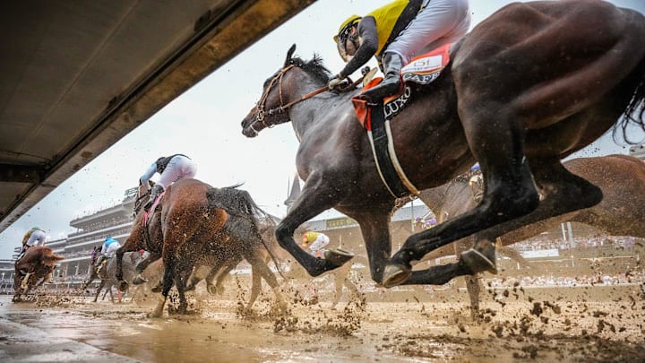The field for the 151st running of the Kentucky Derby makes it past the grandstands for the first time on Saturday, May 3, 2025. Sovereignty, with Junior Alvarado up, won the race.