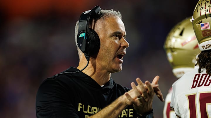 Nov 29, 2025; Gainesville, Florida, USA; Florida State Seminoles head coach Mike Norvell gestures against the Florida Gators during the second half at Ben Hill Griffin Stadium. Mandatory Credit: Matt Pendleton-Imagn Images Nov 29, 2025; Gainesville, Florida, USA; Florida State Seminoles head coach Mike Norvell gestures against the Florida Gators during the second half at Ben Hill Griffin Stadium. Mandatory Credit: Matt Pendleton-Imagn Images