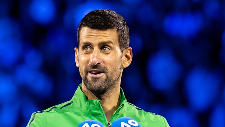 Novak Djokovic with his finalist trophy at the Australian Open