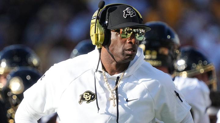 Oct 7, 2023; Tempe, Arizona, USA; Colorado Buffaloes head coach Deion Sanders walks the sidelines as his team takes on the ASU Sun Devils at Mountain America Stadium.