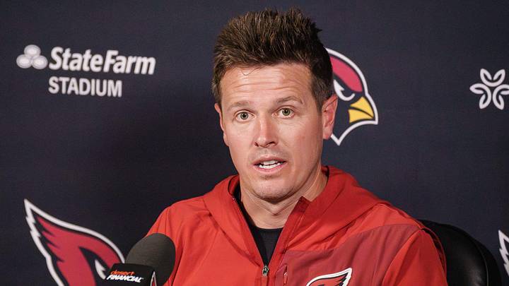 Arizona Cardinals head coach Mike LaFleur speaks to the media at the team's Tempe facility on June 2, 2026.