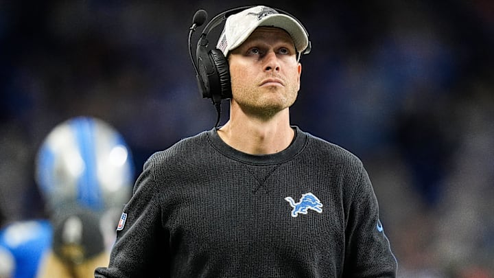 Detroit Lions offensive coordinator Ben Johnson watches a replay against Jacksonville Jaguars during the second half at Ford Field in Detroit on Sunday, Nov. 17, 2024. Detroit Lions offensive coordinator Ben Johnson watches a replay against Jacksonville Jaguars during the second half at Ford Field in Detroit on Sunday, Nov. 17, 2024.