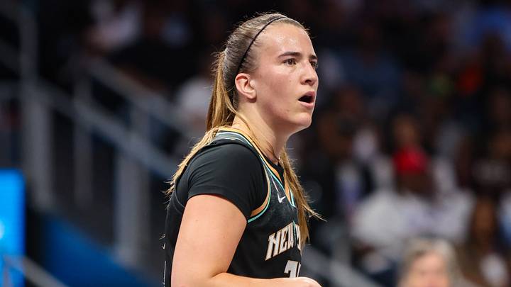 Atlanta, Georgia, USA; New York Liberty guard Sabrina Ionescu (20) reacts after a call against the Atlanta Dream in the third quarter during game one of the second round for the 2026 WNBA Playoffs at State Farm Arena on October 4, 2026.